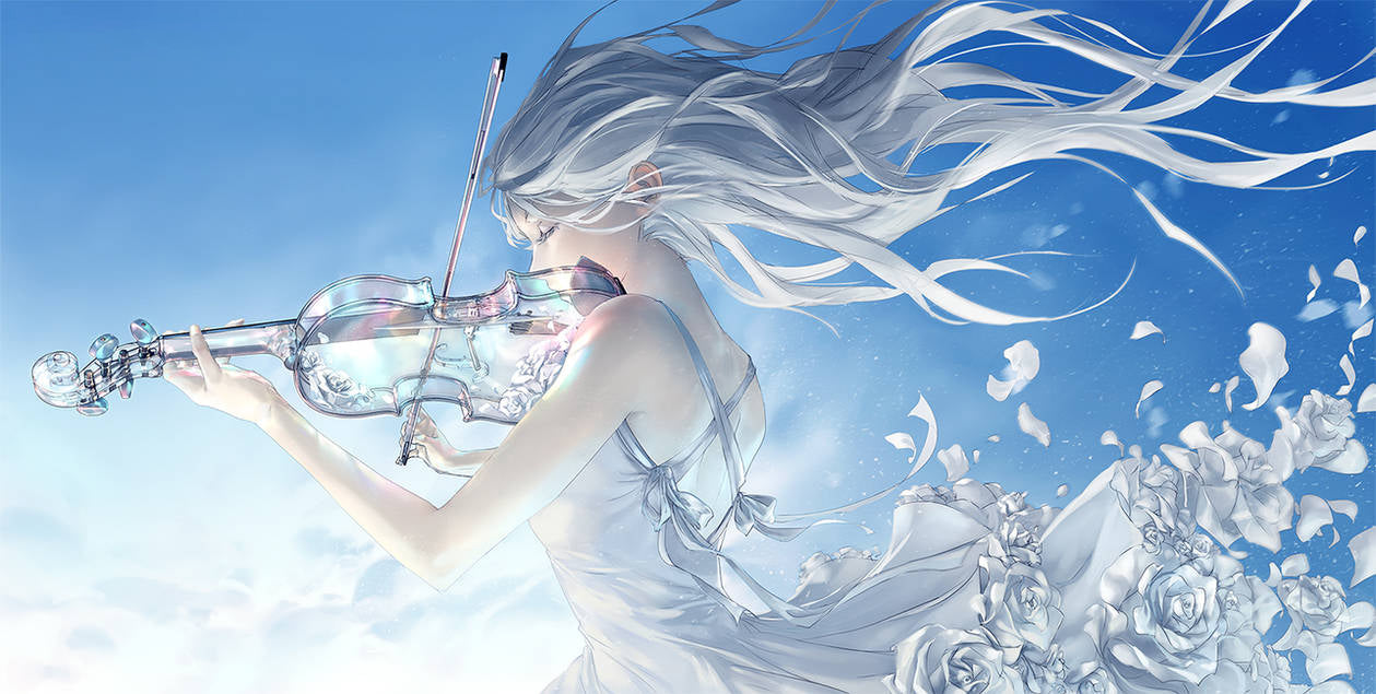 Anime Girl And Violin 70*30CM(Canvas) Full Round Drill Diamond Painting gbfke