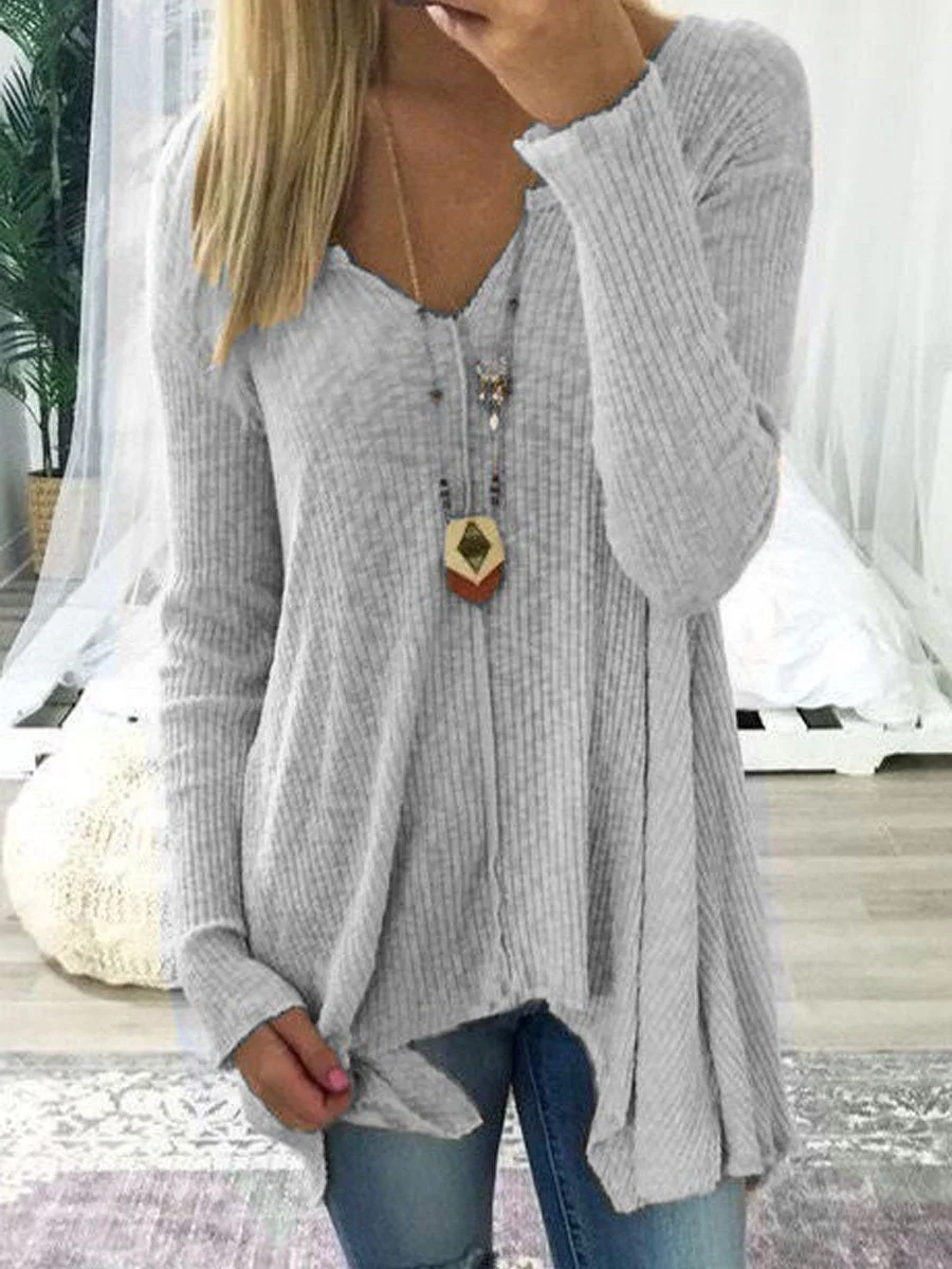 V-Neck Asymmetric Hem Sweater