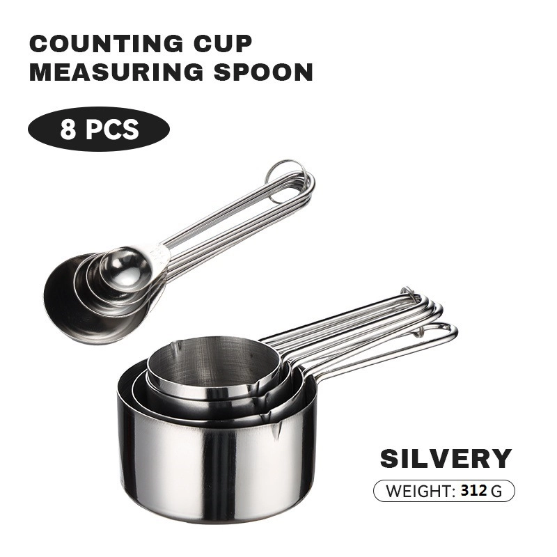 430 Stainless Steel Measuring Cup Measuring Spoon Suit 8-piece Rose Gold Wire Handle Measuring Spoon Measuring Cup 4-piece Set With Scale Gold