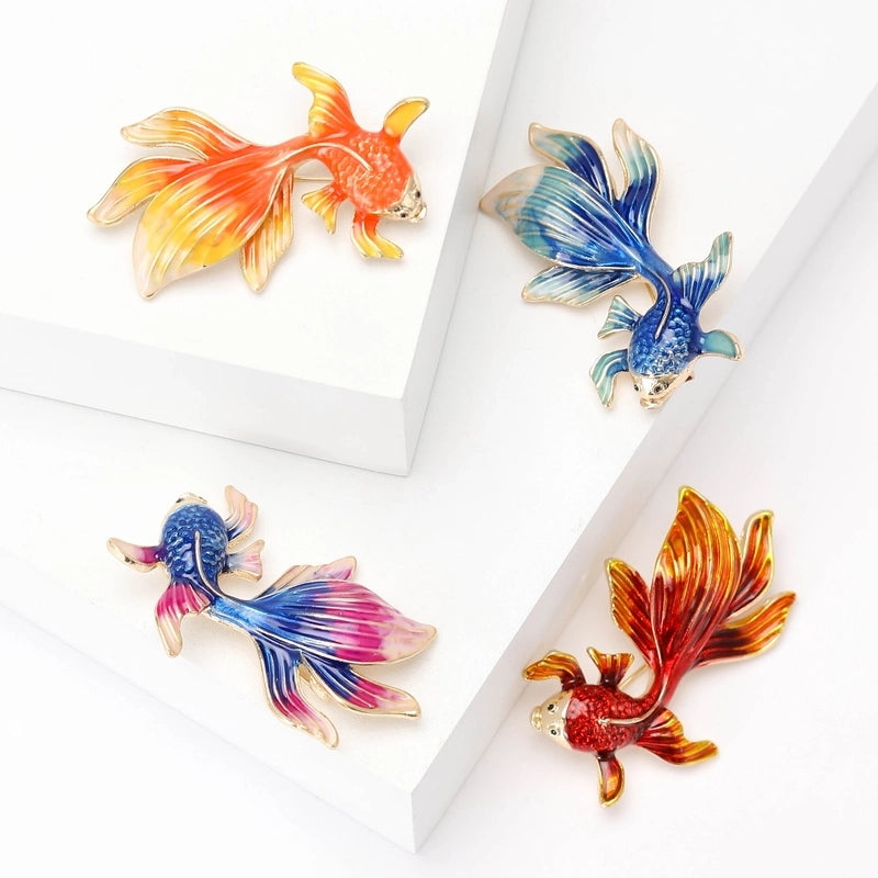 Chinoiserie Pin Goldfish Alloy Enamel Women's Brooches