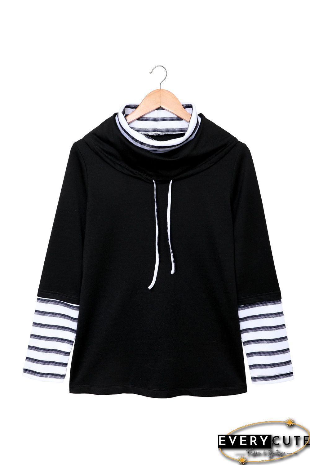 Striped Splicing High Neck Sweatshirt