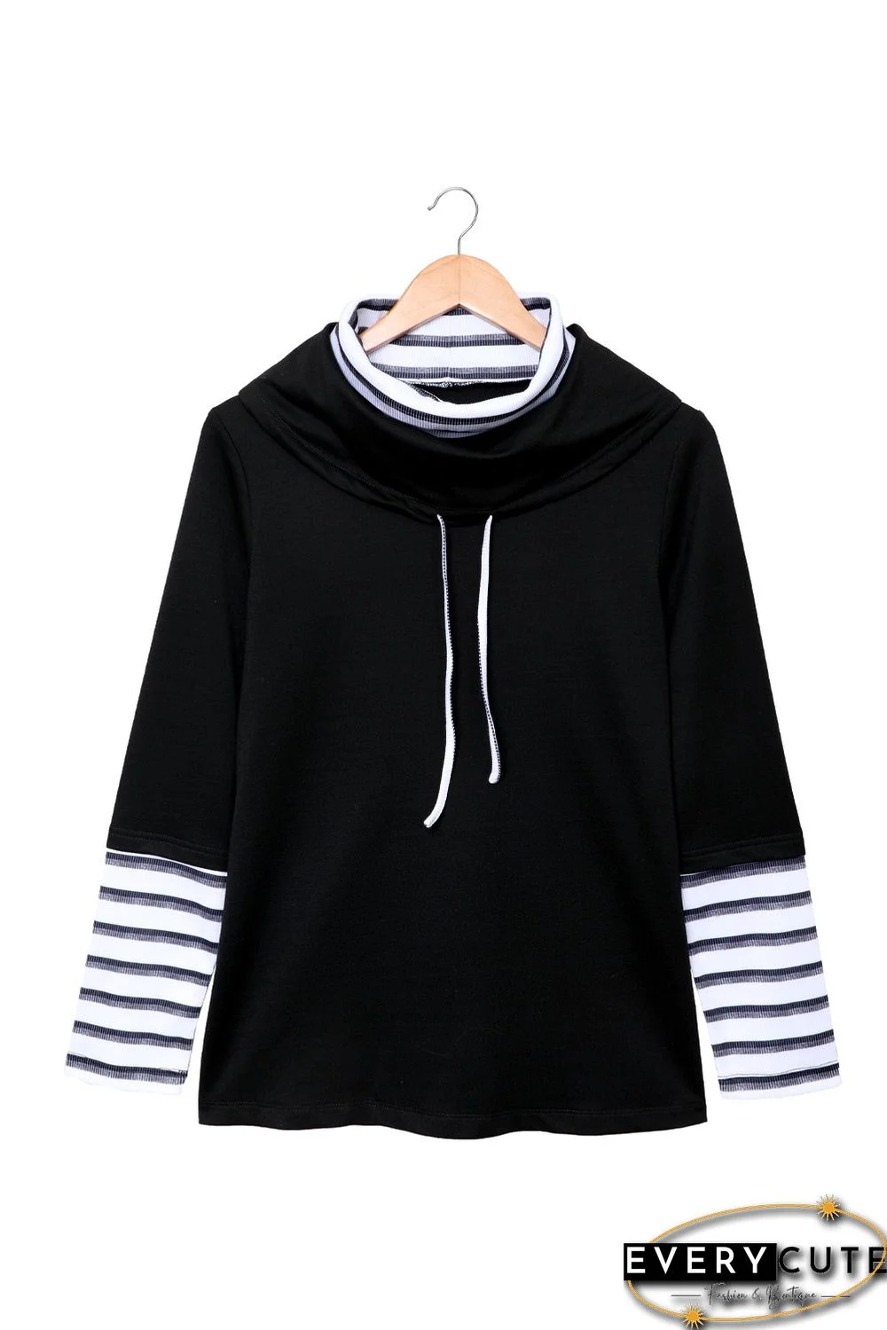 Striped Splicing High Neck Sweatshirt