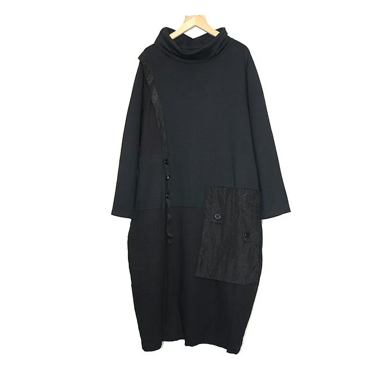 Casual Hooded Irregular Patchwork Splicing Pocket Long Sleeve Dress 