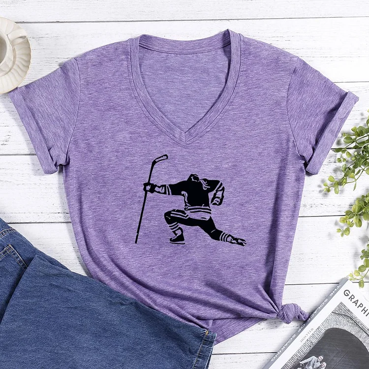 Female Hockey Player V-neck T Shirt-Annaletters