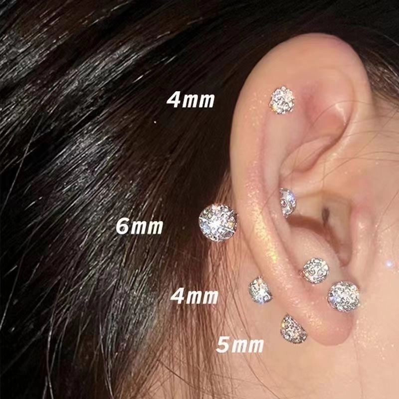 1 Pair Elegant Shiny Ball 302 Stainless Steel Cartilage Earrings