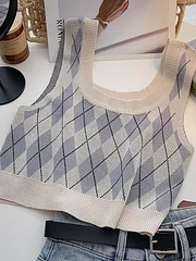 Nautinvest college outfits Women Plaid Tank Tops Backless Cute Camis Female Crop Tops Knitted Tops Women Crop Tank Tops 2025 Summer