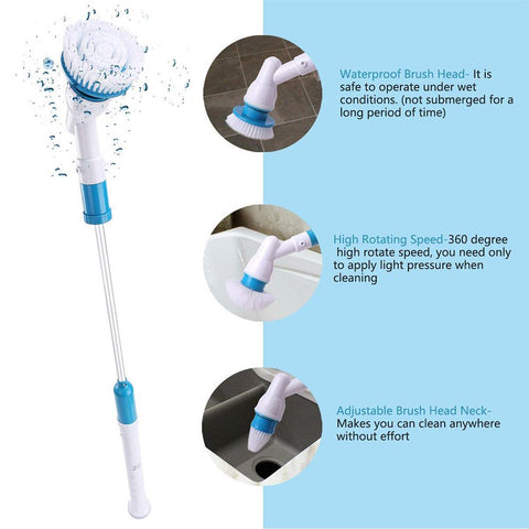 SCRUBS & CLEANS IN SECONDS – With over 300 RPM of scrubbing power and a powerful rechargeable battery, all your stubborn soap scum, mildew, grime, and hard water stains will be gone in no time. Just turn on and watch our scrubber go to work. 4 REPLACEABLE BRUSH HEADS: 4 brush heads included to fulfill your different cleaning inquiry. The Interchangeable Brushes for multi-purpose uses to get rid of soap scum, mildew, grime. Flexible and durable bristles get into cracks and crevices with supreme effectiveness! Search Homitt brush heads can be bought extra replaceable brush heads. WATER-RESISTANT & SAFE: The power scrubber brush head is resistant to mildew and bacteria which can prevent from moisture, built for long-lasting performance. The highly sealed design makes it also resistant to splashing water and can be used under wet condition. EXTENSION ARM & ADJUSTABLE BRUSH HANDLE: Different from other electric scrubbers, the scrubber and the cleaner brush handle can adjust to being tilted or versatile when pressing the button. It also comes with a 21-inch extendable handle for you to scrub and clean hard to reach corners without bending, especially healthy for back pain and arthritis. Multi-function Cleaning Brush, with built-in rechargeable batteries, rotates 300 times per minute; it’s incredible torque scrubs away calcium, soap, and hard water stains with ease. Say goodbye to harsh and abrasive cleaners. The flexible bristles mold into cracks and crevices, corners, and shower tracks for a super clean without chemicals. The Multi-function Cleaning Brush is tough enough for both indoor and outdoor use.