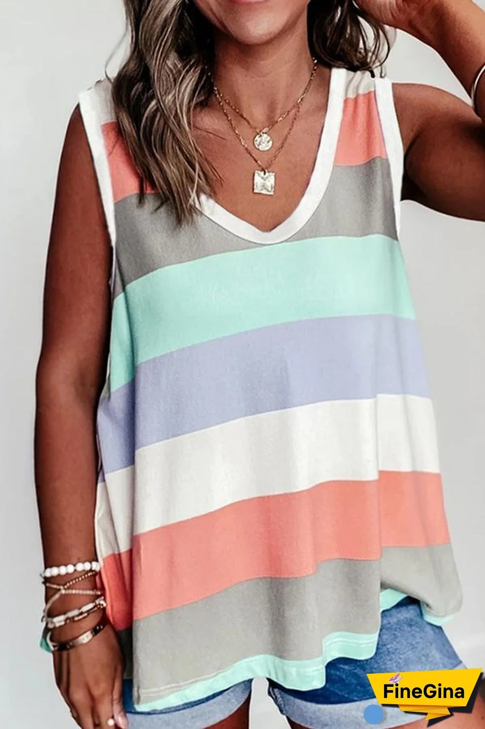 Rainbow Stripe Contrast Sleeveless Top