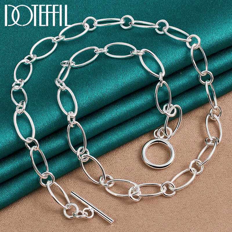 DOTEFFIL 925 Sterling Silver OT Buckle Necklace 45cm 18 Inches Simple Chain For Woman Man Jewelry