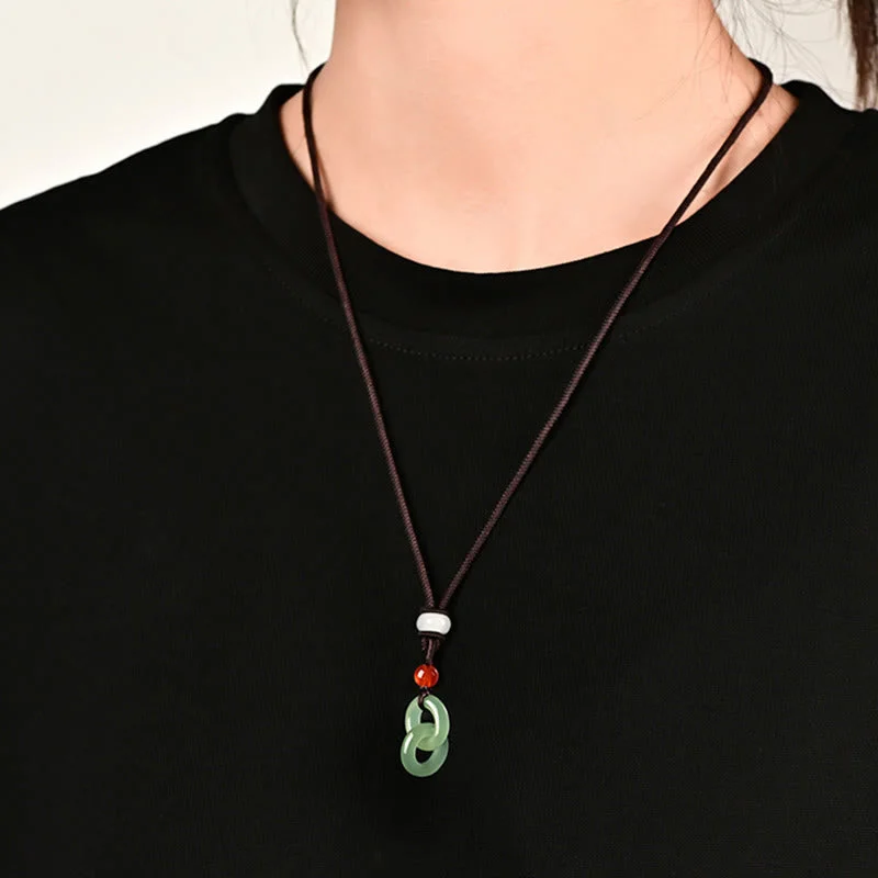 Hetian Cyan Jade White Jade Double Peace Buckle Success Pendant Necklace