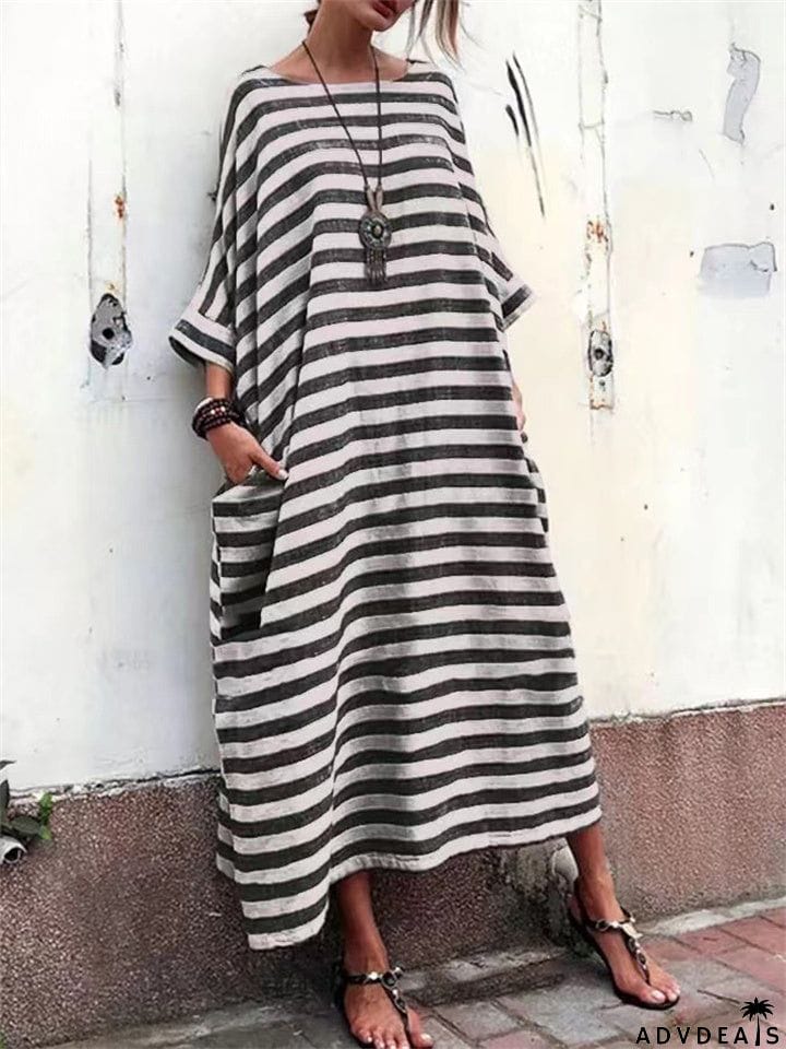 Women's Plus Size Loose Linen Vintage Dress