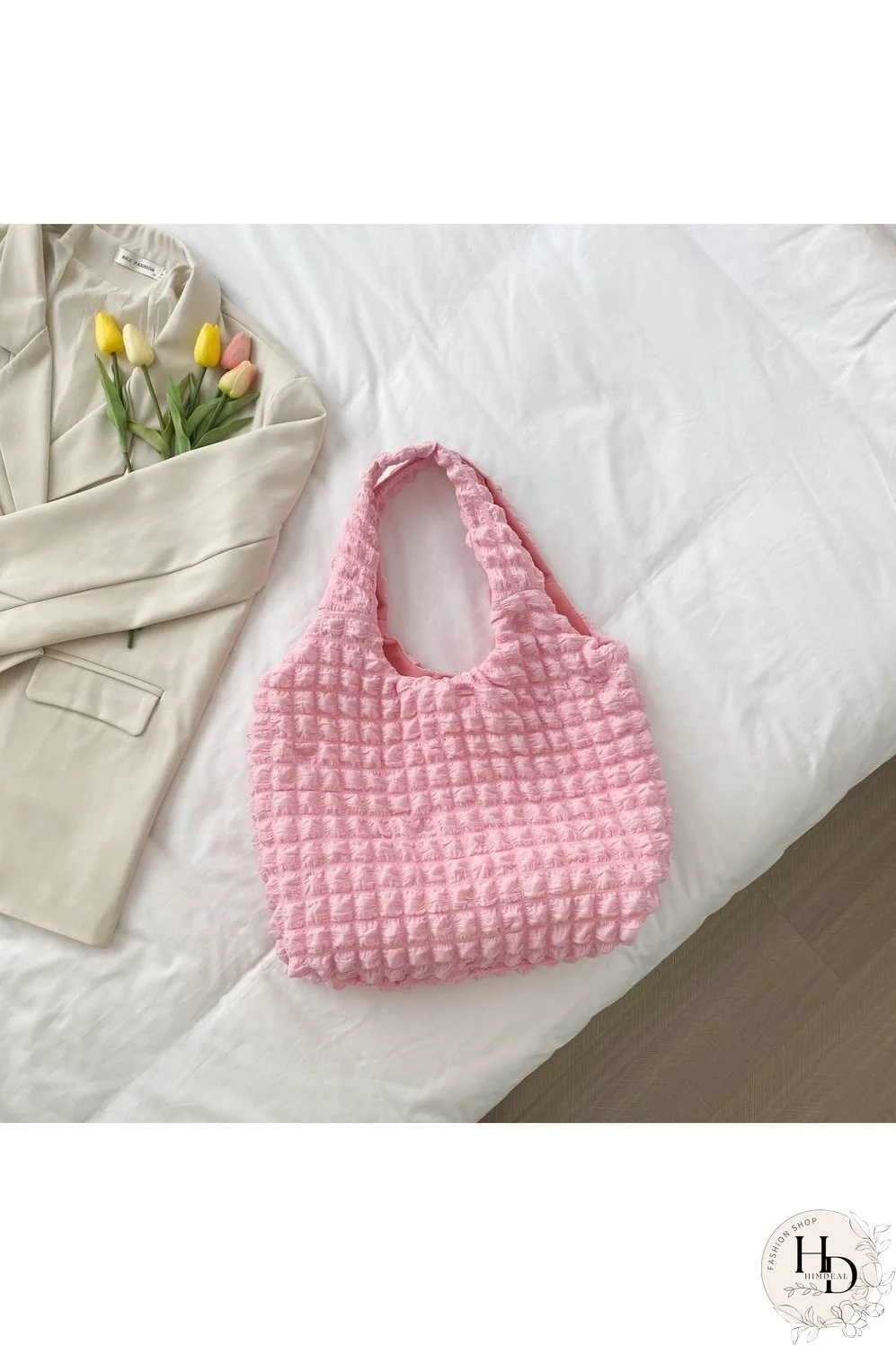 Ruched Polyester Large Handbag