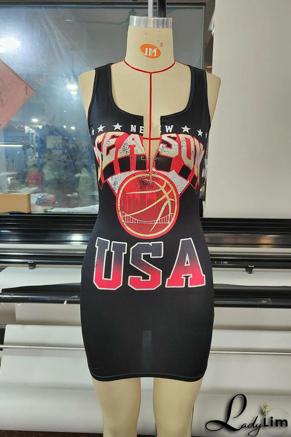 Black Sexy Print Patchwork U Neck Pencil Skirt Dresses