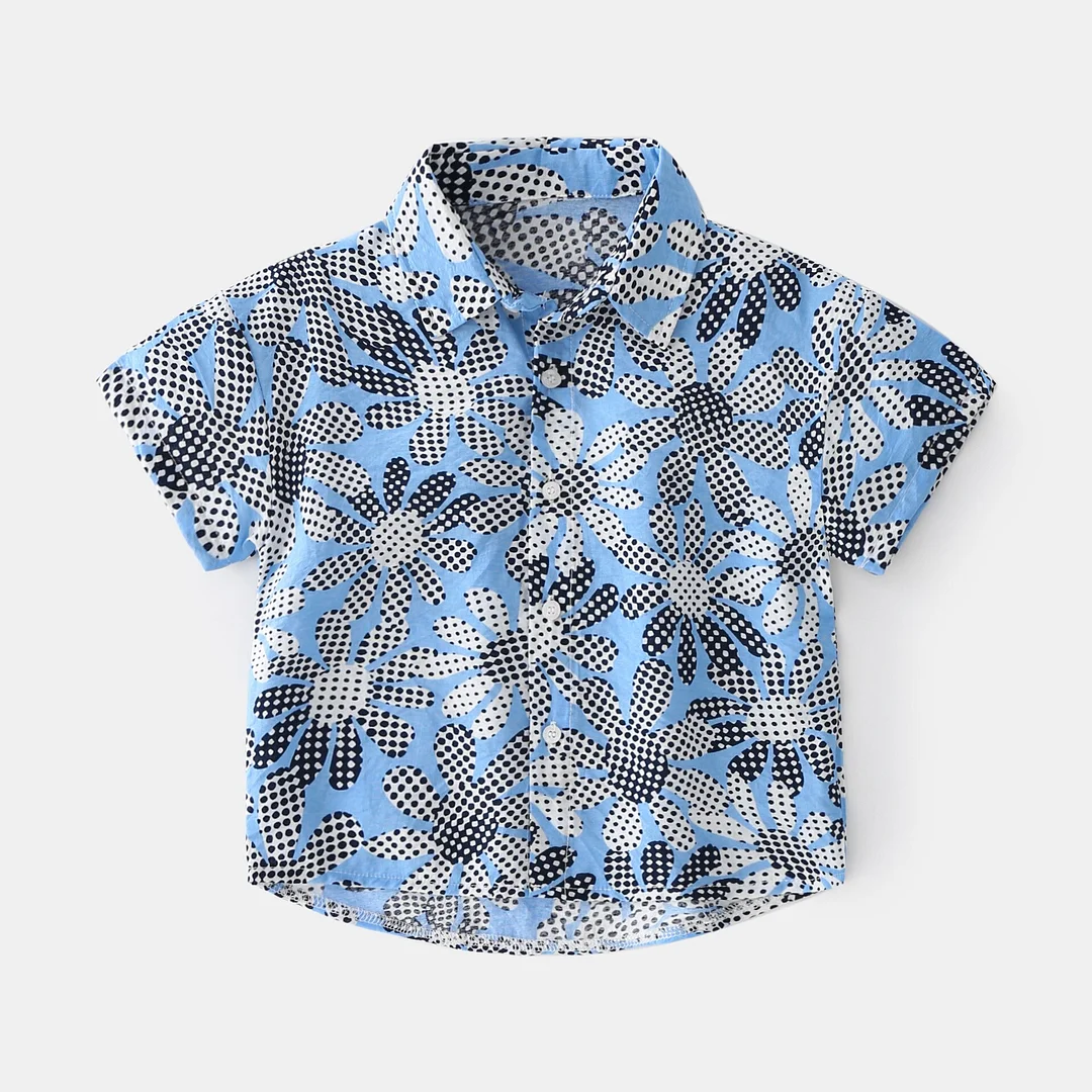 2-7T Toddler Kid Baby Boy Girls Clothes Short Sleeve Floral Shirt Boho Beach Print Party Gentleman Summer Vacation Boys Shirt