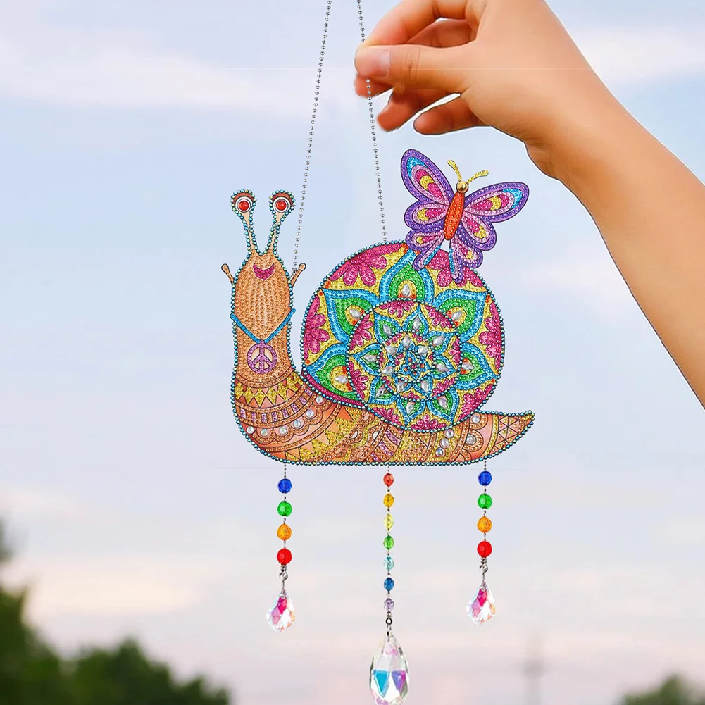 DIY Snail Wind Chimes Wreath Diamond Crystal Painting Ornament for Home Wall Decor