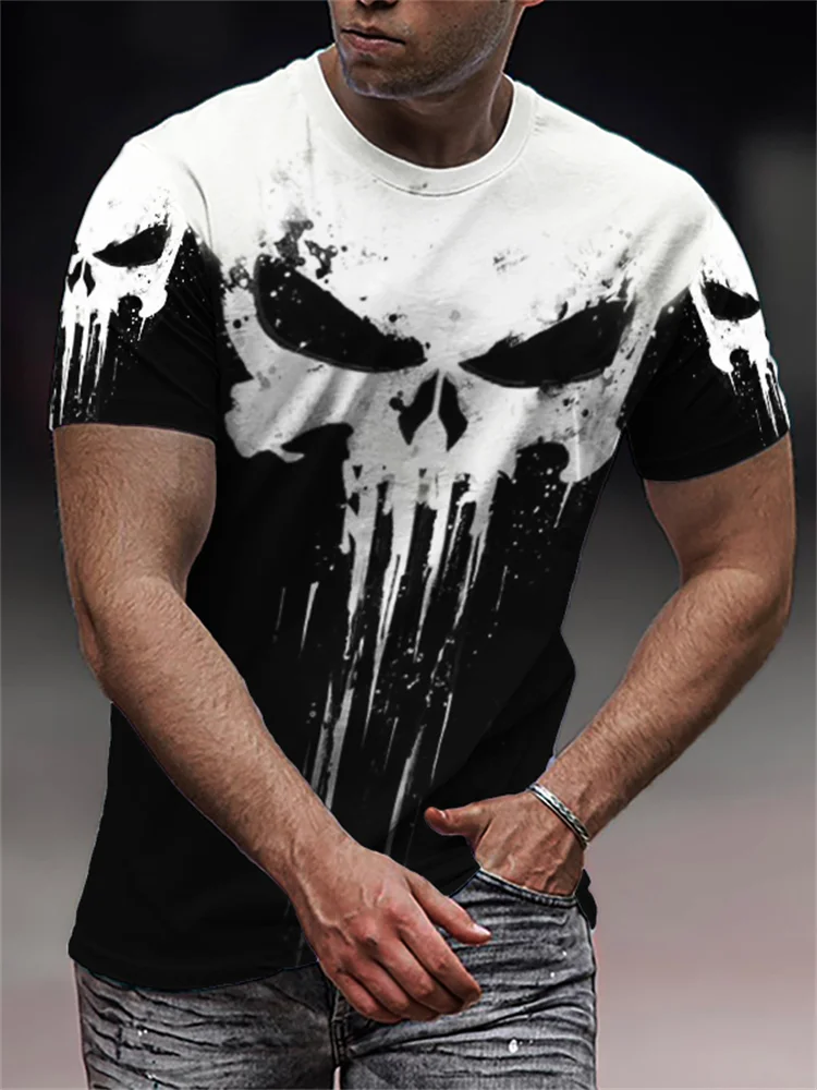 BrosWear Men's Skulls Graffiti Contrast Color T Shirt