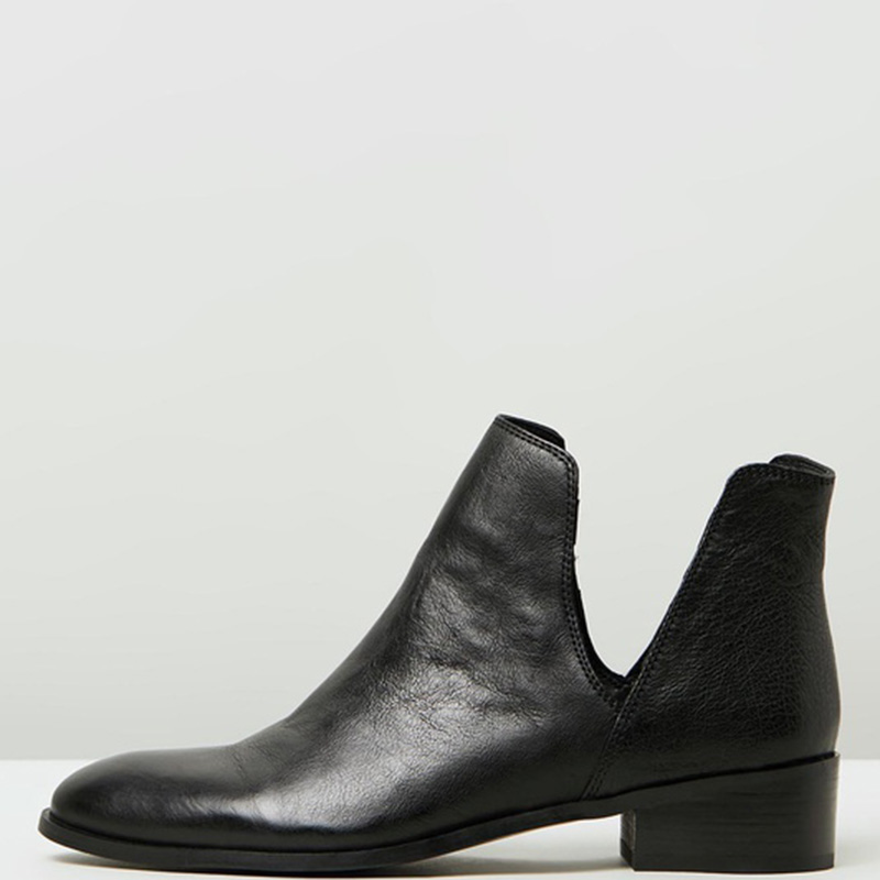 TAAFO Black Cut Out Ankle Boots Woman Round Toe Med Chunky Heels Female Heeles Booties Shoes  Casual 