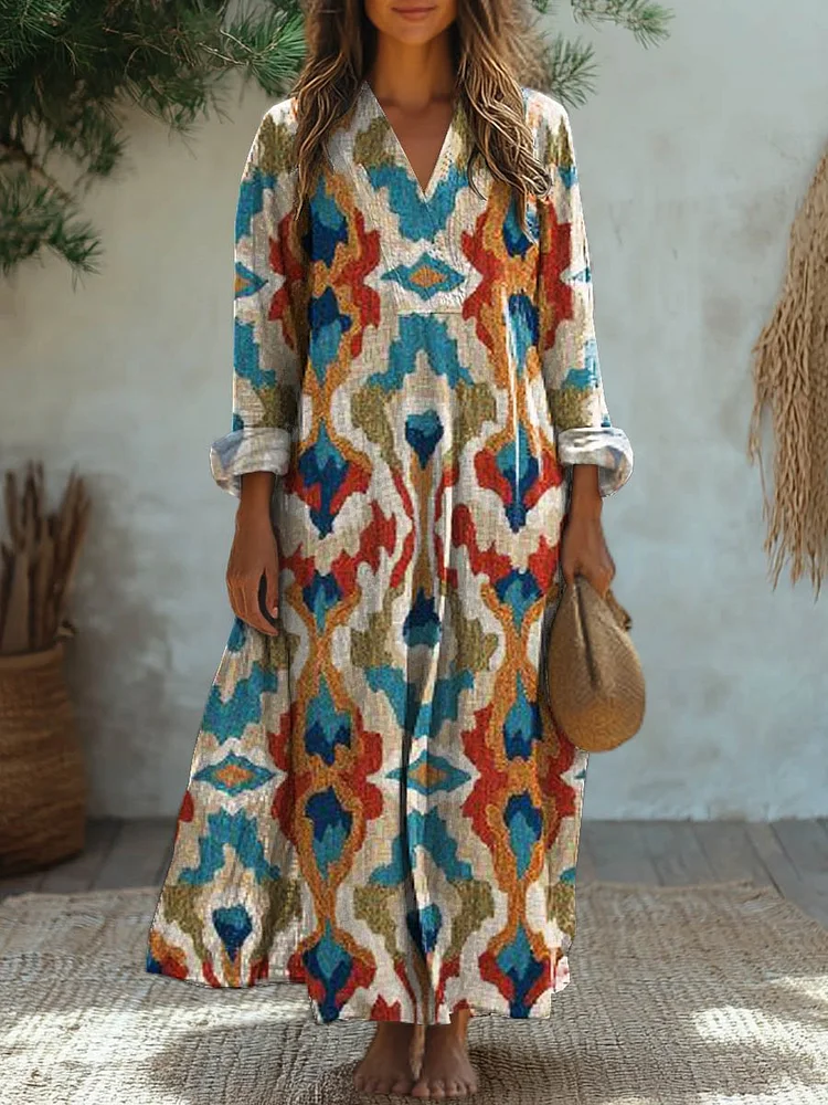 Women's Vintage Ethnic Pattern Art Print Casual Cotton Dress