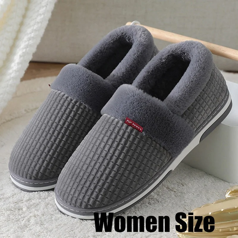 Winter Home Slippers for Women Bedroom Wear-Resistant Warm House Shoes Plush Slippers with Fur Indoor Big Size 45-46