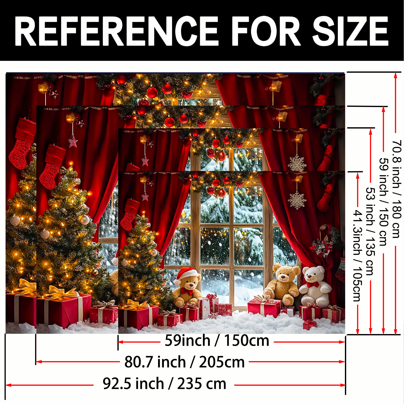 Tegooe Christmas Winter Snowy Window Photography Backdrop - Holiday Teddy Bear and Tree Photo Background Tegooe