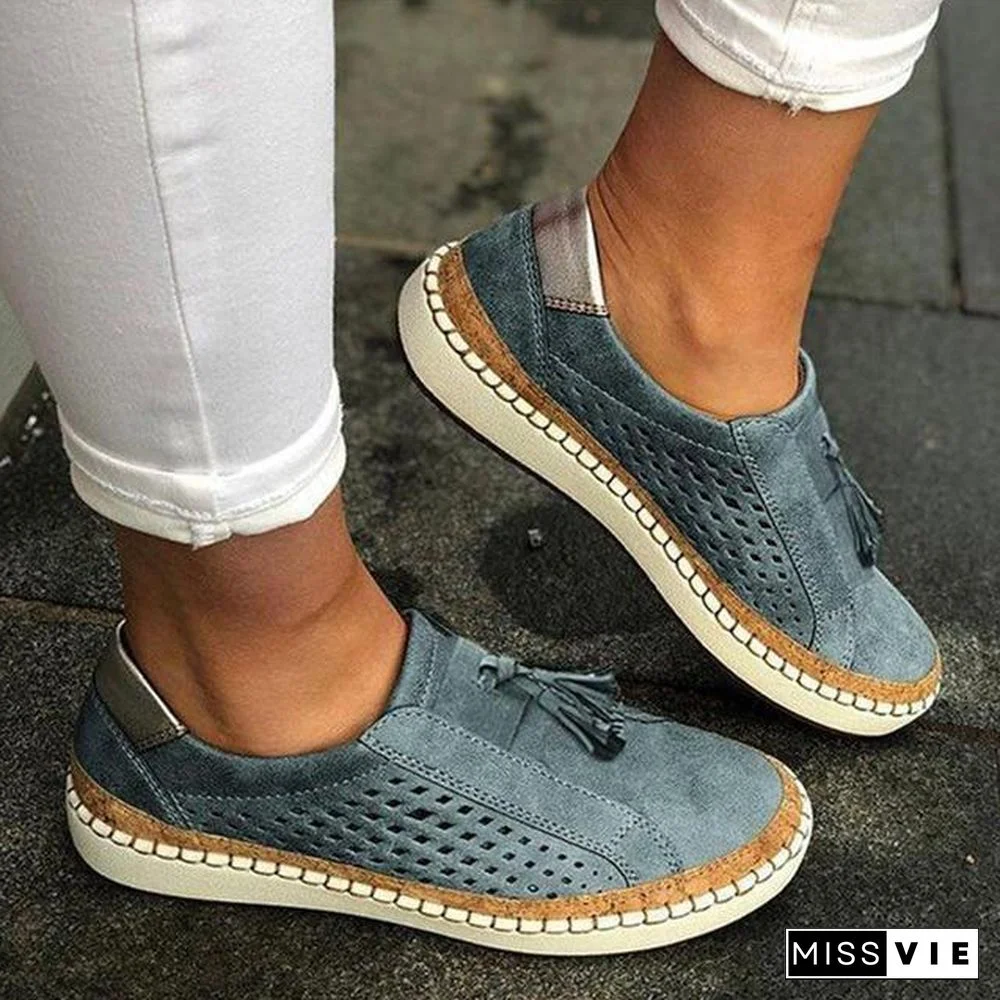 Women Slip On Hollow Out Flats Ladies Breathable Loafers Casual Platform Vulcanized Sewing Sneakers Shoes