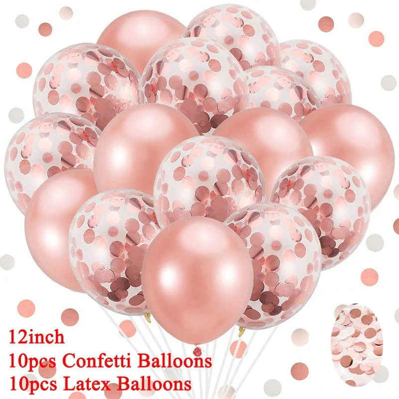 20pcs Rose Gold Mixed Balloons Wedding Birthday Table Decoration Baby Shower Boy Girl Hen Bachelorette Party DIY New Year