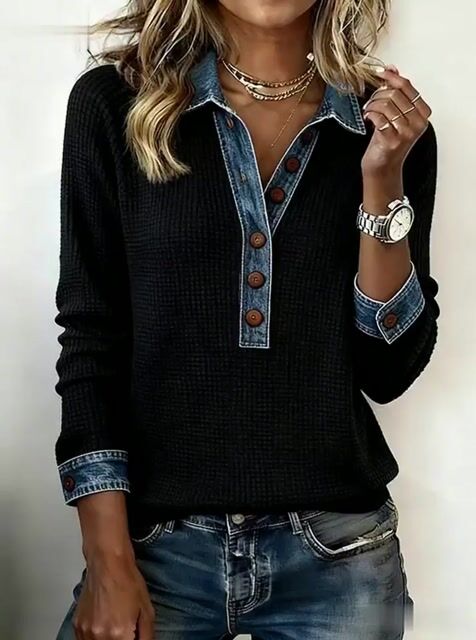 Women'S Casual Loose Waffle Panel Top 