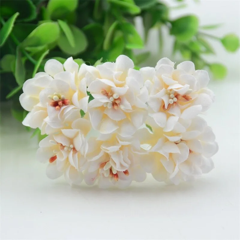 6pcs Mini  Artificial Silk Rose Bouquet Flower Stamen Wedding  Box Decoration Stamen Cheap Scrapbooking Fake Flower