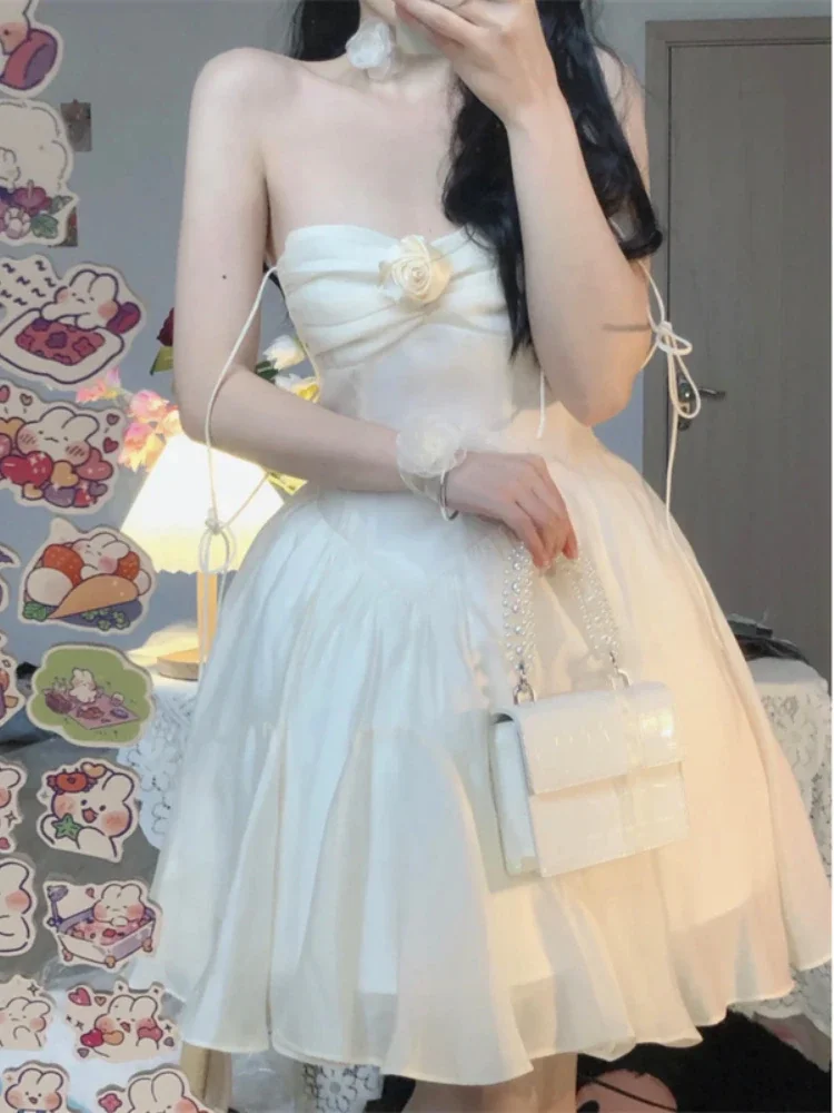 Sweet Elegant Fairy Strapless High Waist Backless Mini Dresses PE091
