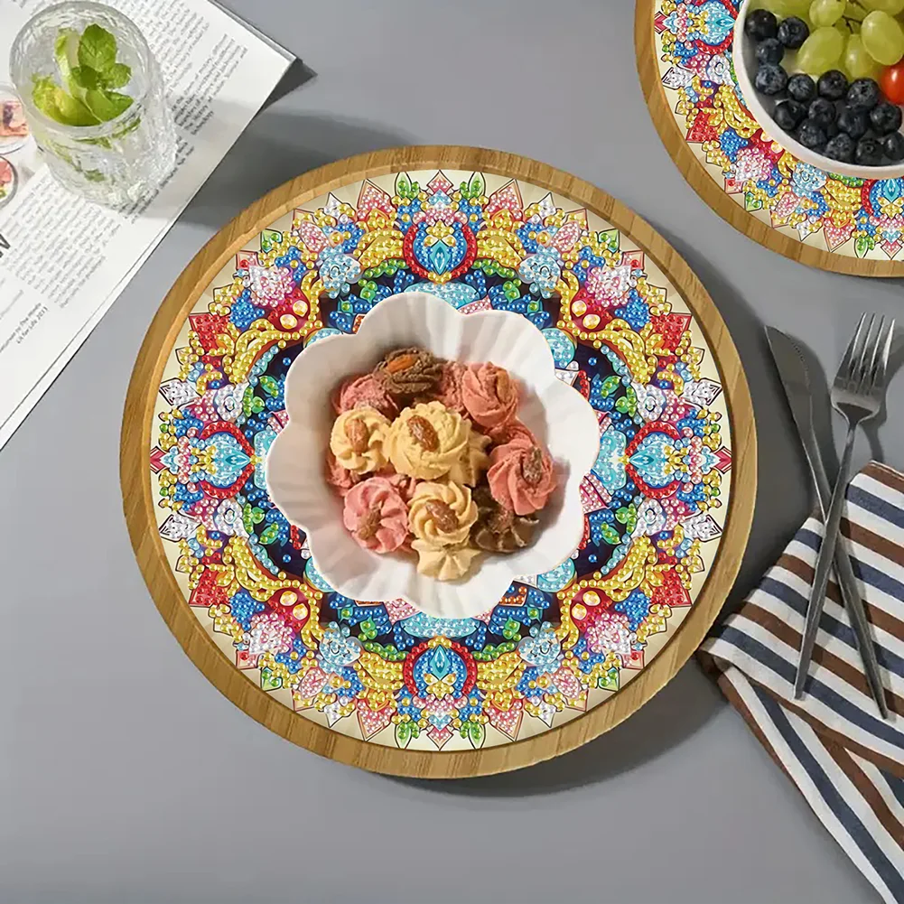 DIY Diamond Painting Kit Round Wooden Tray Diamond Painting Tray (Mandala B)