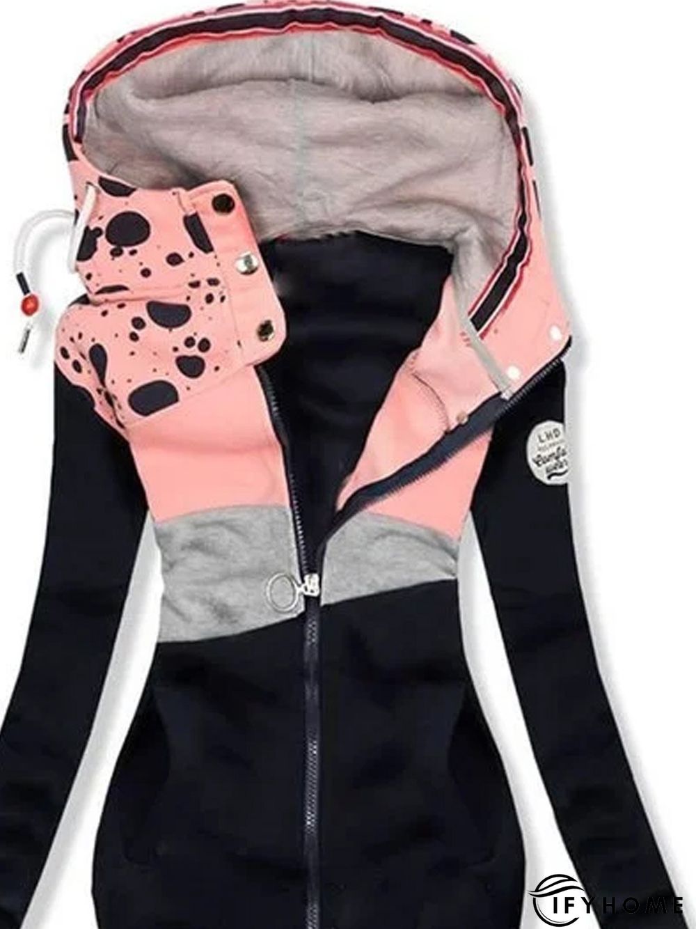 Pink Color-Block Cotton-Blend Long Sleeve Patchwork Knit coat | IFYHOME