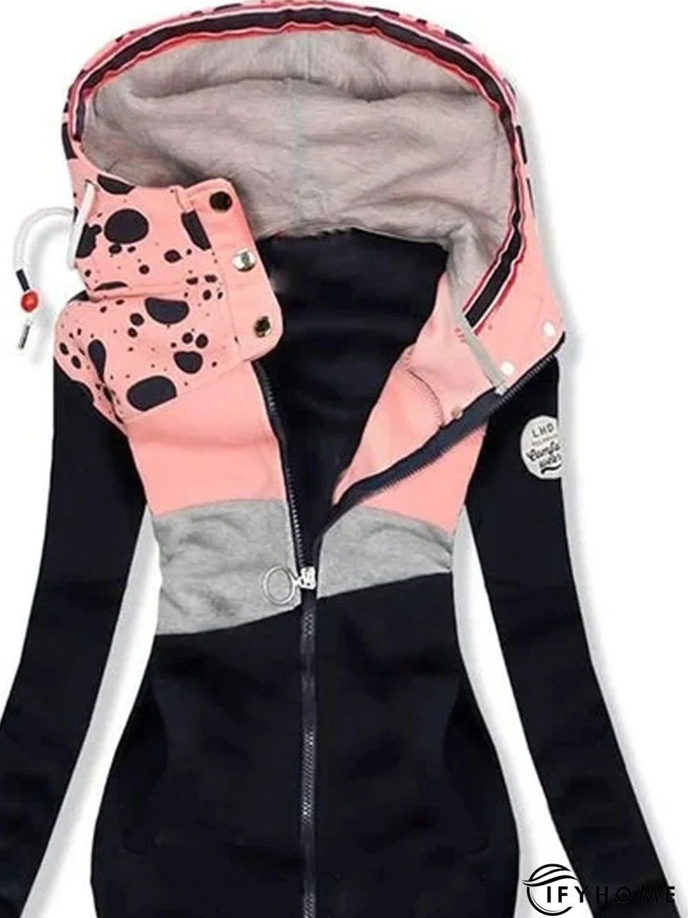 Pink Color-Block Cotton-Blend Long Sleeve Patchwork Knit coat | IFYHOME