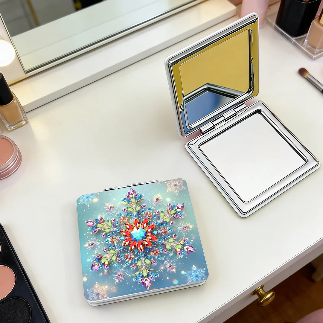 Snowflake DIY Special Shaped Diamond Painting Compact Mirror Kits Diamond Art Painting Pocket Mirror for Beginners Adults Art Craft Woman Gifts
