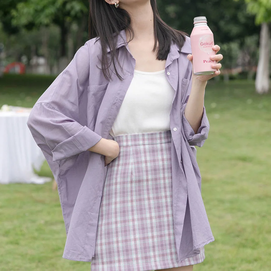 Solid Color Classic Loose Shirt Women Daily All-match Spring Autumn 2023 New Korean Version Students Wear Sun Protection Shirt