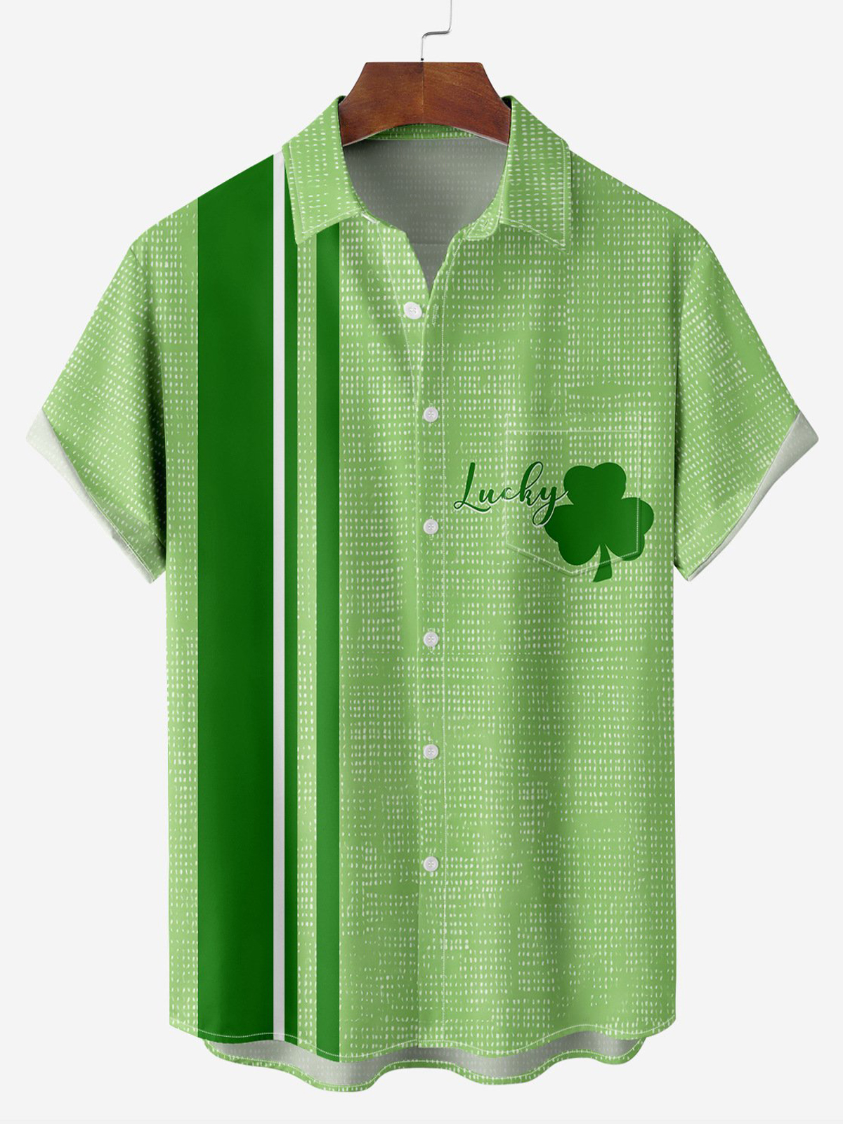 St. Patrick's Day Good Luck Shamrock Short Sleeve Casual Shirt PLUSCLOTHESMAN