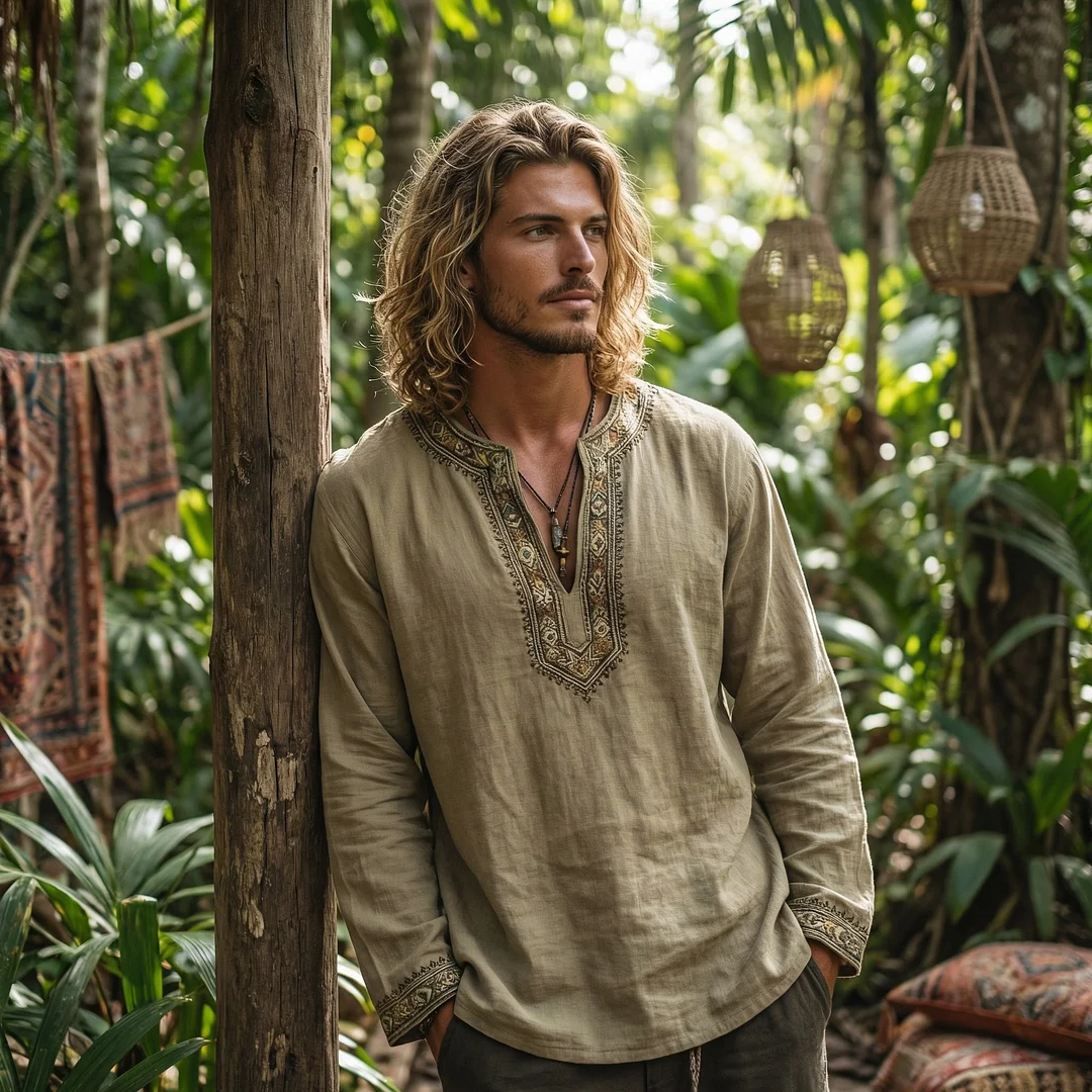 Men's Forest Series Bohemian Linen Top-inspireuse