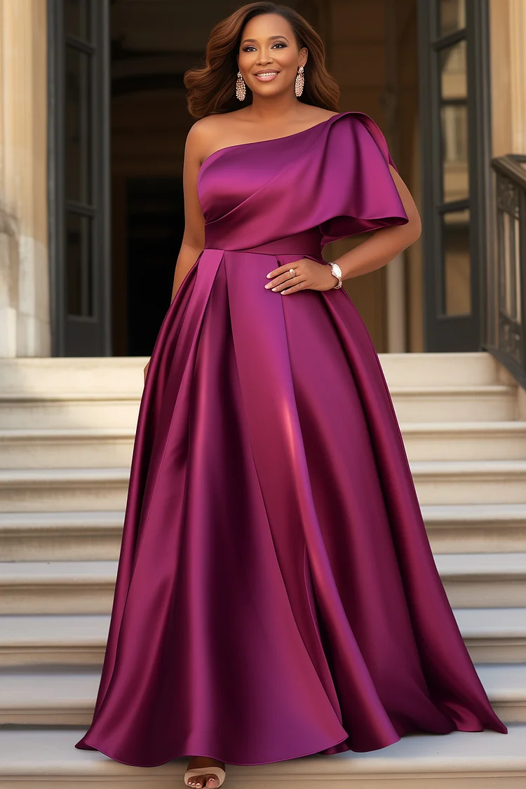 Xpluswear Design Plus Size Formal Purple Elegant Oblique Collar Satin Maxi Dresses [Pre-Order] 2024 - Xpluswear
