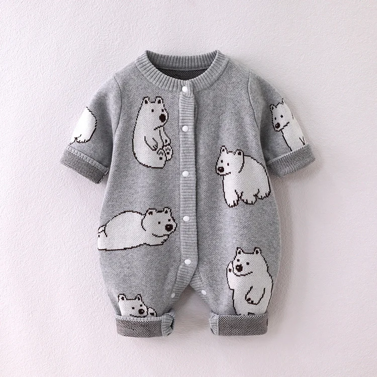 Baby Boy/Girl Allover White Bear Cute Design Long Sleeve  Ropmer