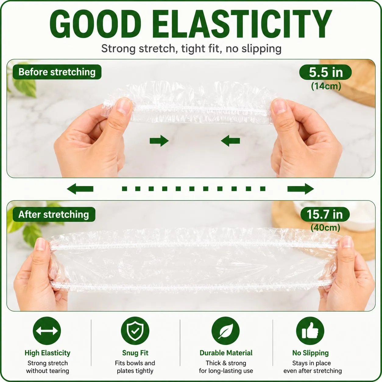 100 disposable elastic food lids, flexible kitchen dish lids, plastic wrap alternatives for food storage and leftover preservation.