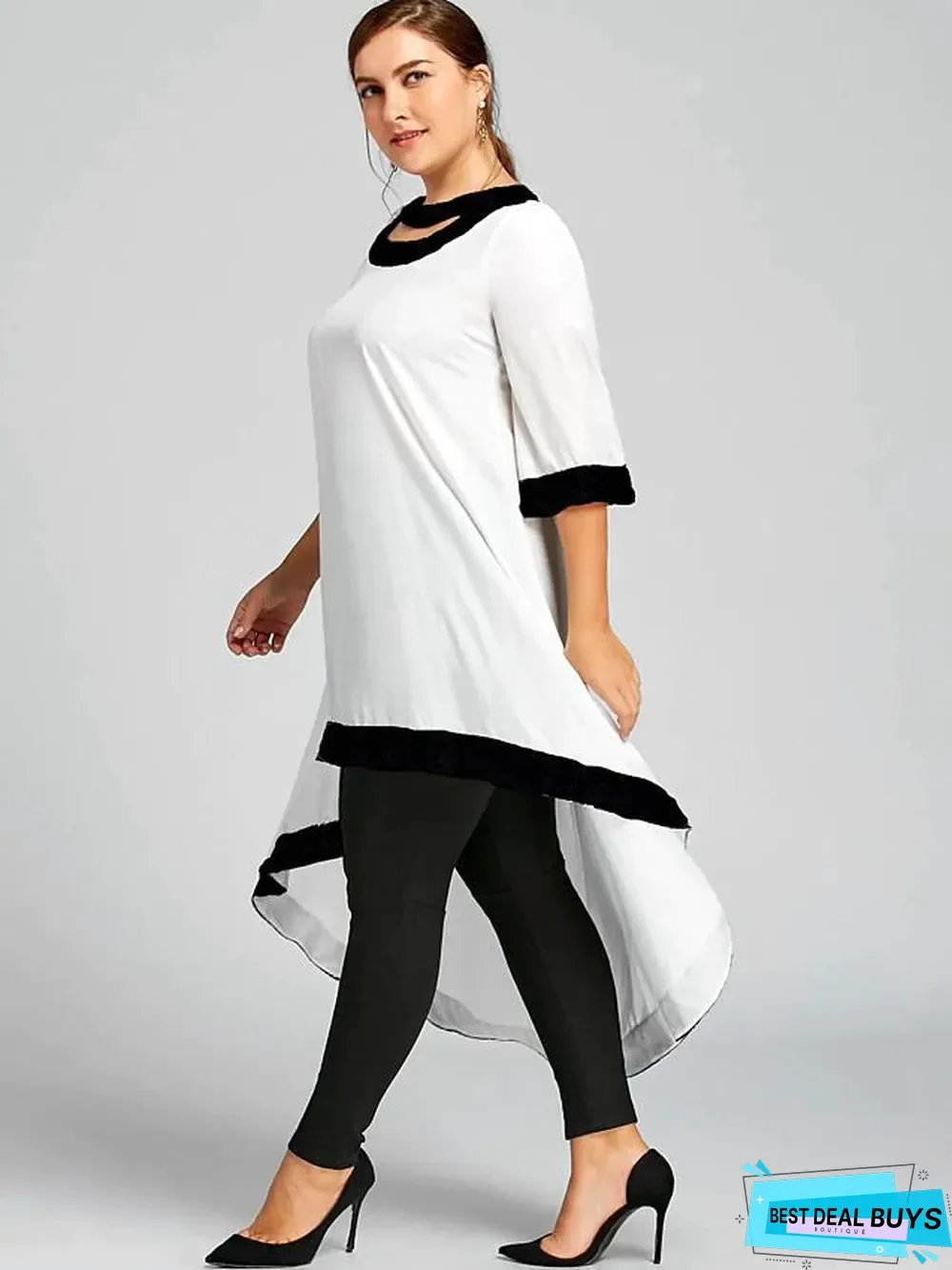 Women's Swing Dress Midi Dress - 3/4 Length Sleeve Solid Color Clothing Spring & Summer Plus Size Casual White Black Blue Wine Navy Blue White Dresses