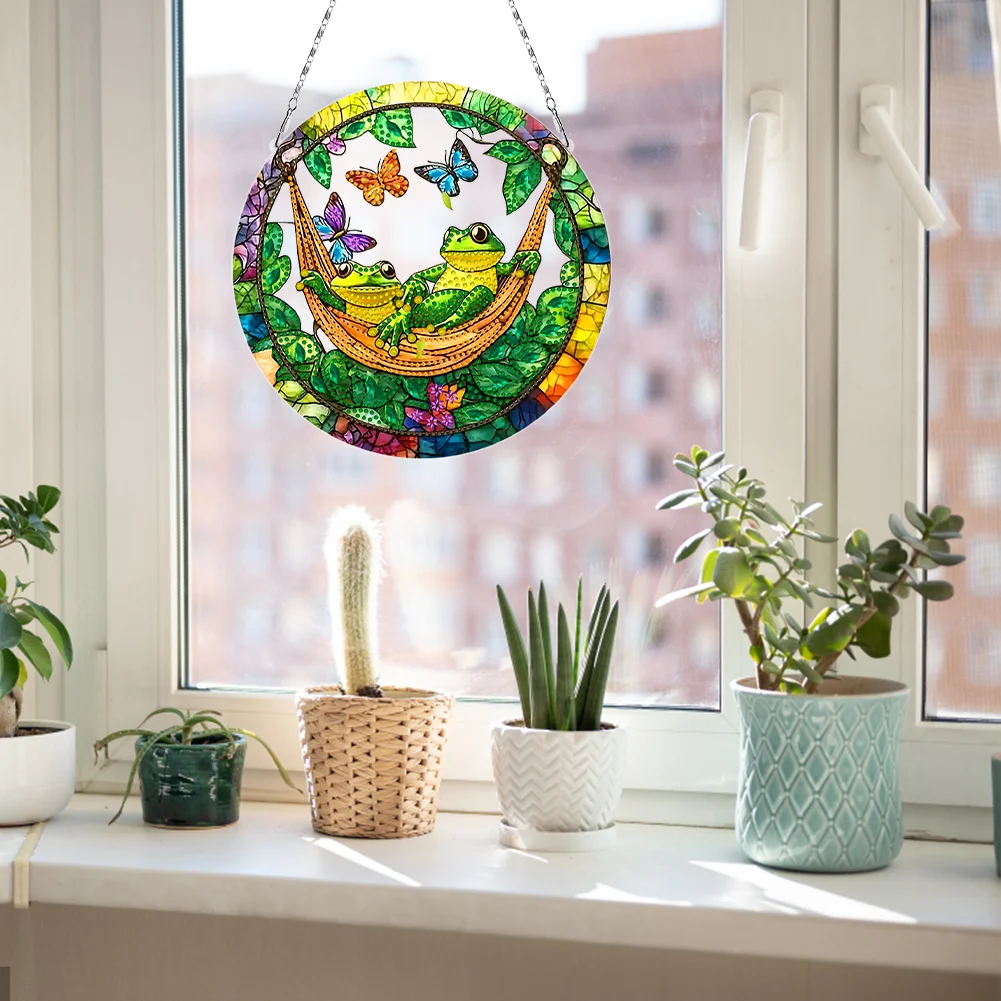 2D Flat DIY Diamond Art Pendant Window Hanging Art for Home Wall Decor (Frog 2)