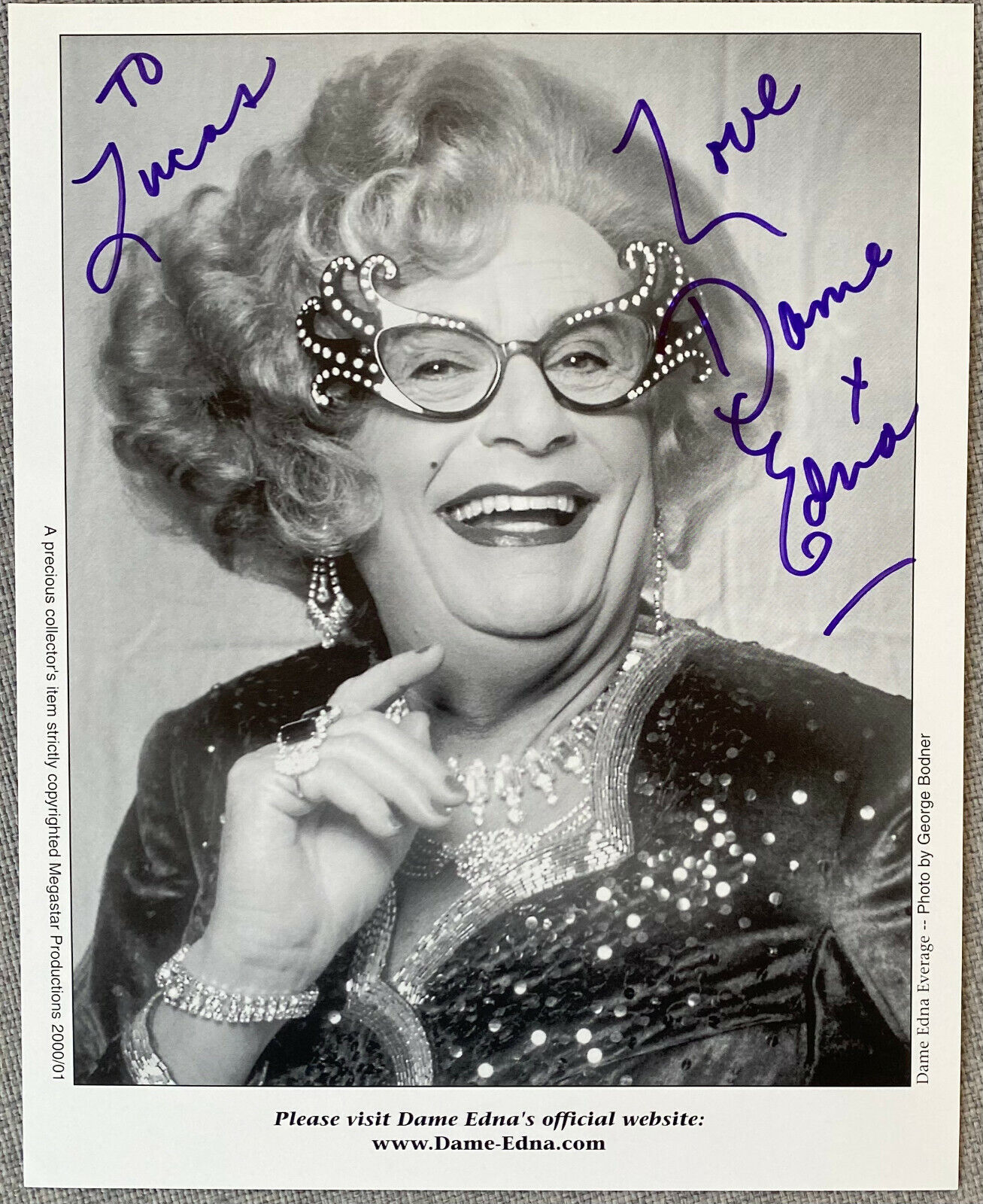 Dame Edna Signed IP 8x10 B&W Promo Photo Poster painting - Authentic, Barry Humphries Signed