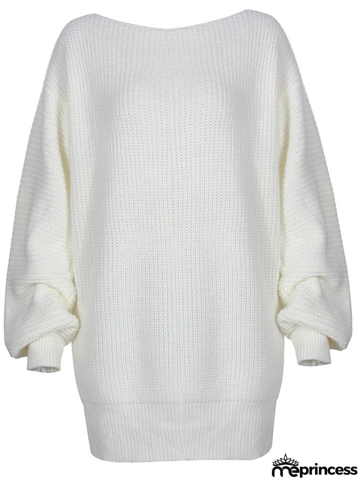 Comfortable Pullover Off-The-Shoulder Casual Loose Knit Sweater Mini Dress