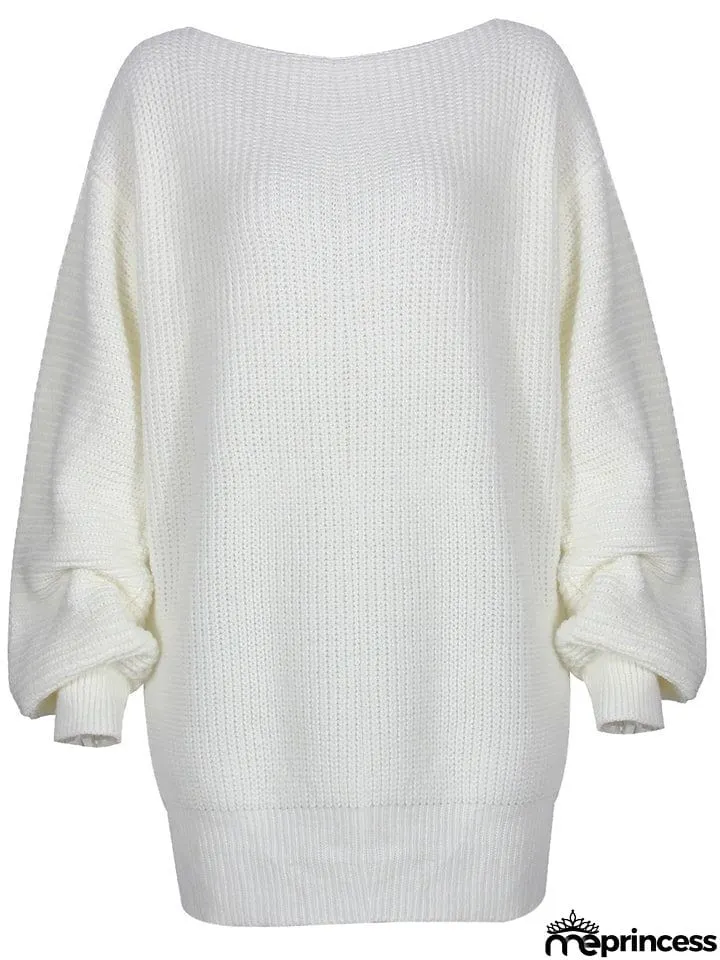 Comfortable Pullover Off-The-Shoulder Casual Loose Knit Sweater Mini Dress