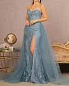 Glittery Embroidered Tulle Slit Overskirt Gown