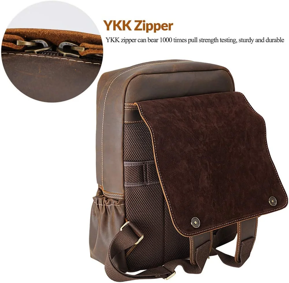 Vintage Full Grain Leather Backpack 15.6 Inch Laptop Bag Travel School Daypack