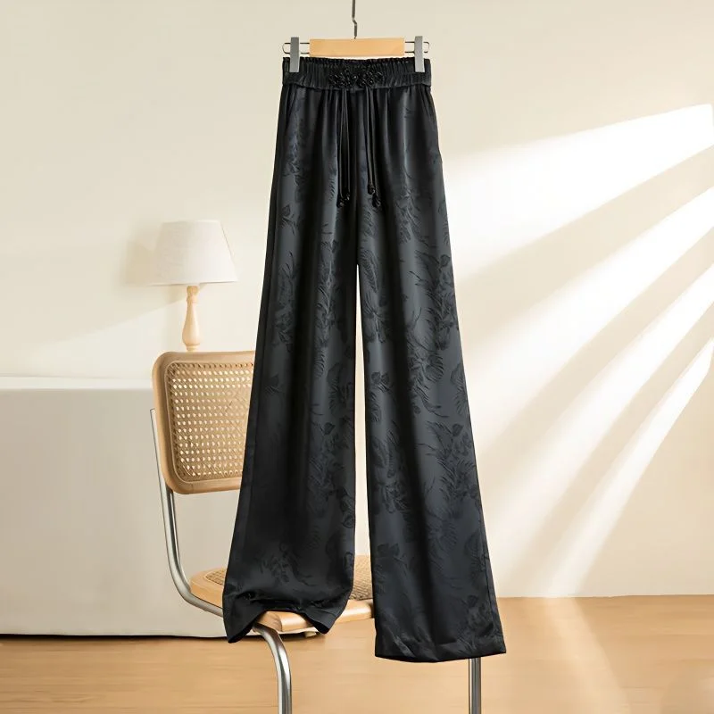 Ueong Luxury National Style Buckle Black Wide Leg Trousers Thin Straight Tube Thin European Style Trousers In Spring And Summer