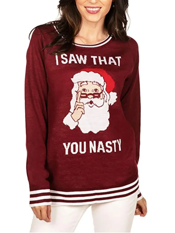Women's Christmas Crew Neck Long Sleeve Sweater Flusfy