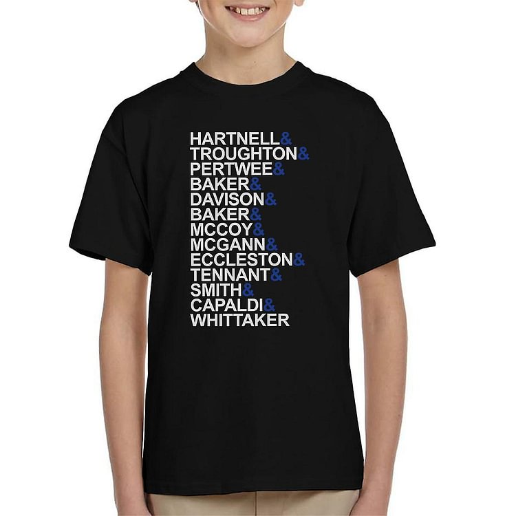 All The Doctors In Text Doctor Who Kid's T-Shirt