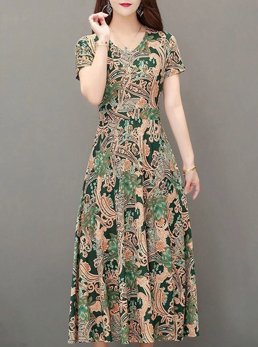 Round Neck Print Skater Dress